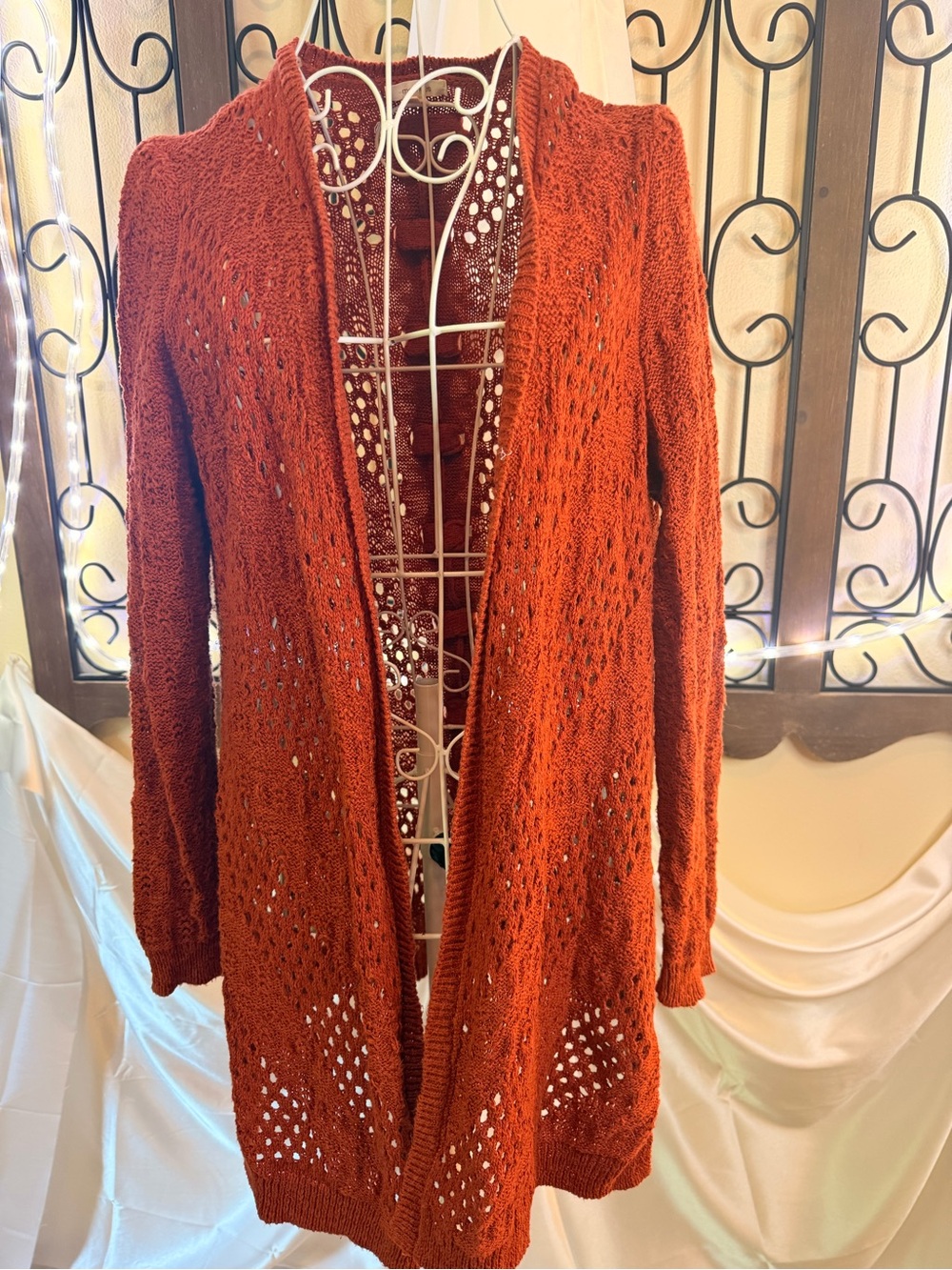 Maurices Open-Front Knit Cardigan in Rust Orange